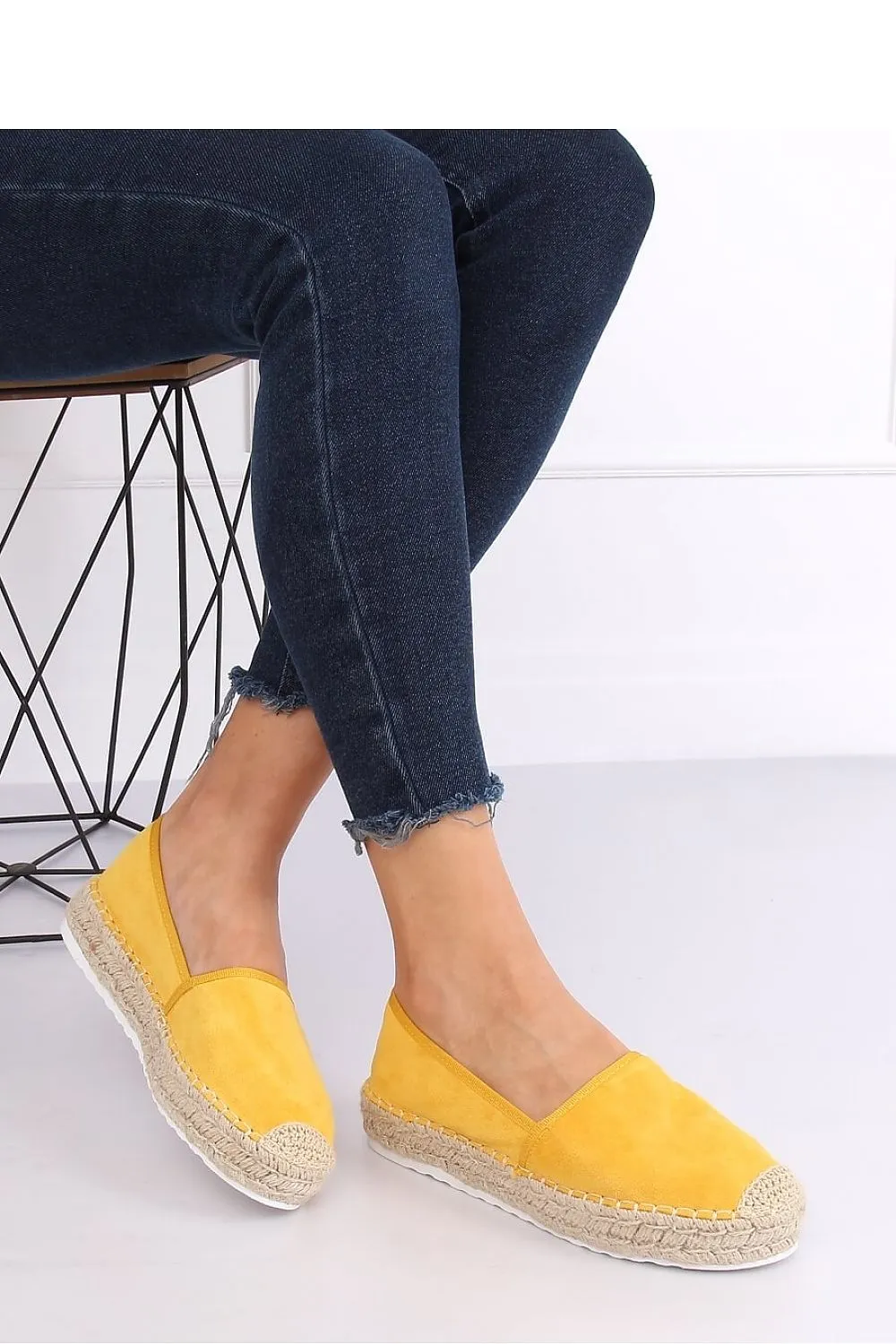 Sunflower Yellow Eco-Suede Women's Platform Espadrille Flats with Jute Cap Toe
