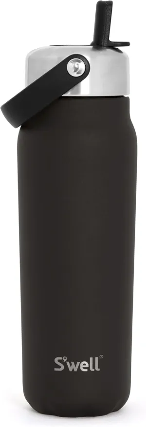 S'well Recycled Stainless Steel Explorer with Flip Straw Lid, 24oz, Onyx, Triple Layered Vacuum Insulated Containers Keeps Drinks Cold for 36 Hours and Hot for 8