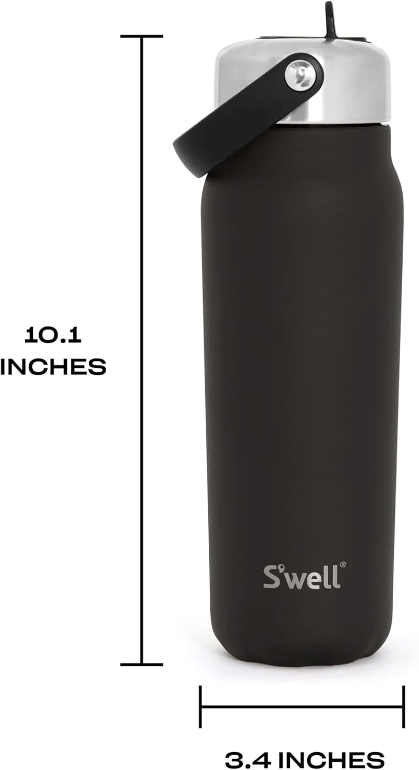 S'well Recycled Stainless Steel Explorer with Flip Straw Lid, 24oz, Onyx, Triple Layered Vacuum Insulated Containers Keeps Drinks Cold for 36 Hours and Hot for 8