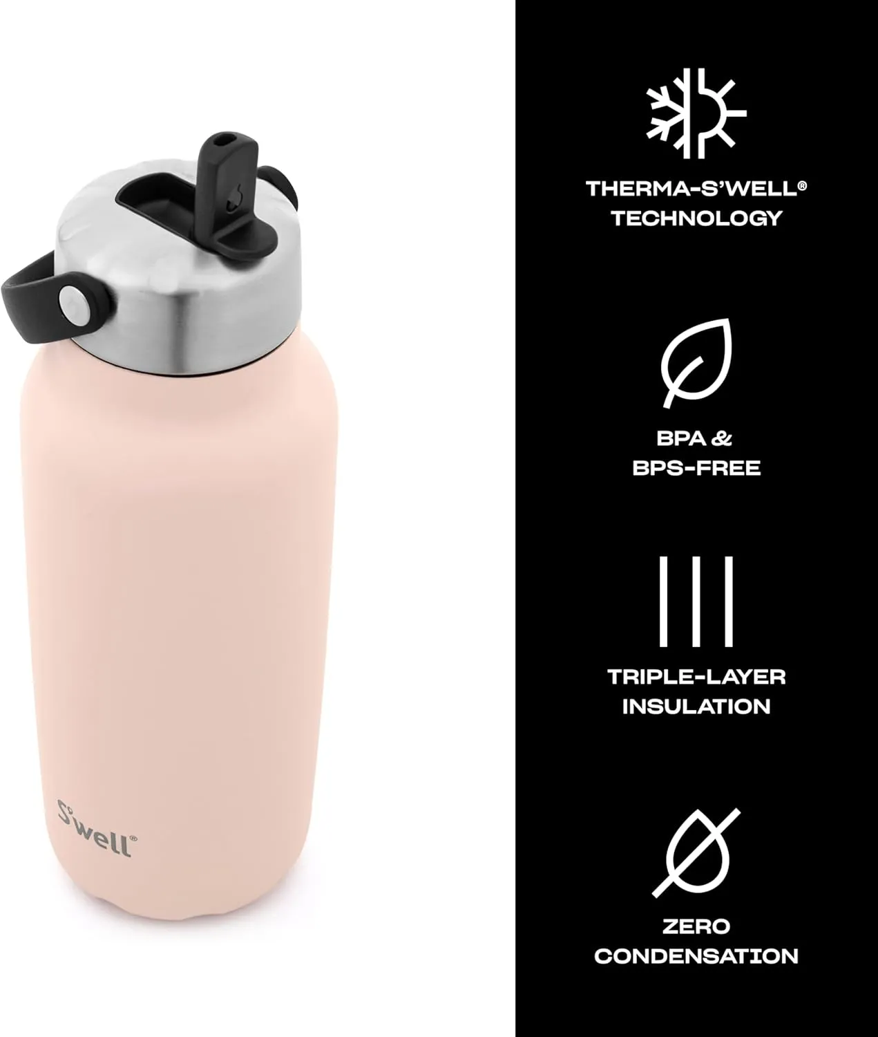 S'well Recycled Stainless Steel Explorer with Flip Straw Lid, 32oz, Himalayan Salt, Triple Layered Vacuum Insulated Containers Keeps Drinks Cold for 42 Hours and Hot for 10