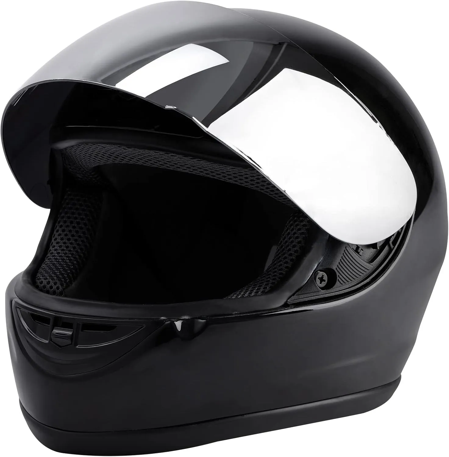 TCMT Gloss Black DOT Flip up Full Face Street Dirt Bike ATV Off-Road Motorcycle Motocross Helmet with Open Face Sun Shield