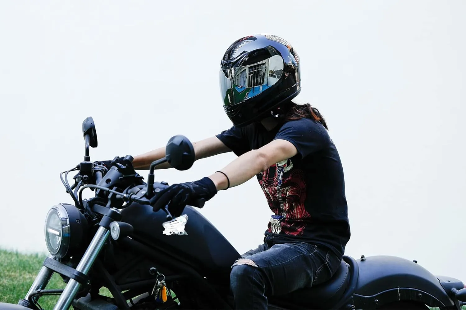 TCMT Gloss Black DOT Flip up Full Face Street Dirt Bike ATV Off-Road Motorcycle Motocross Helmet with Open Face Sun Shield