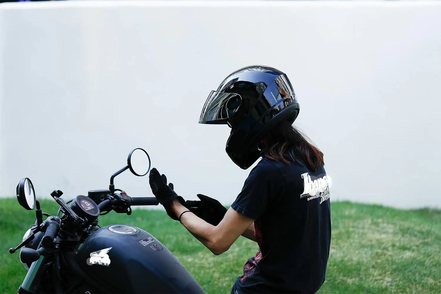 TCMT Gloss Black DOT Flip up Full Face Street Dirt Bike ATV Off-Road Motorcycle Motocross Helmet with Open Face Sun Shield