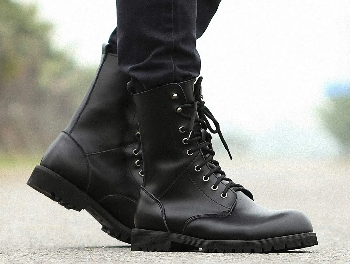 Tebapi Mens Backpacking Boots Genuine Leather Men Military Boots Men's Motorcycle Riding Hunting Casual Walking Shoes Designer Botas Hombre Black #11