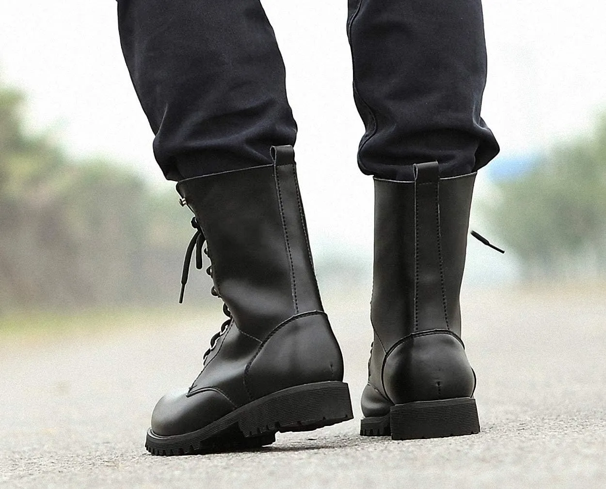 Tebapi Mens Backpacking Boots Genuine Leather Men Military Boots Men's Motorcycle Riding Hunting Casual Walking Shoes Designer Botas Hombre Black #11