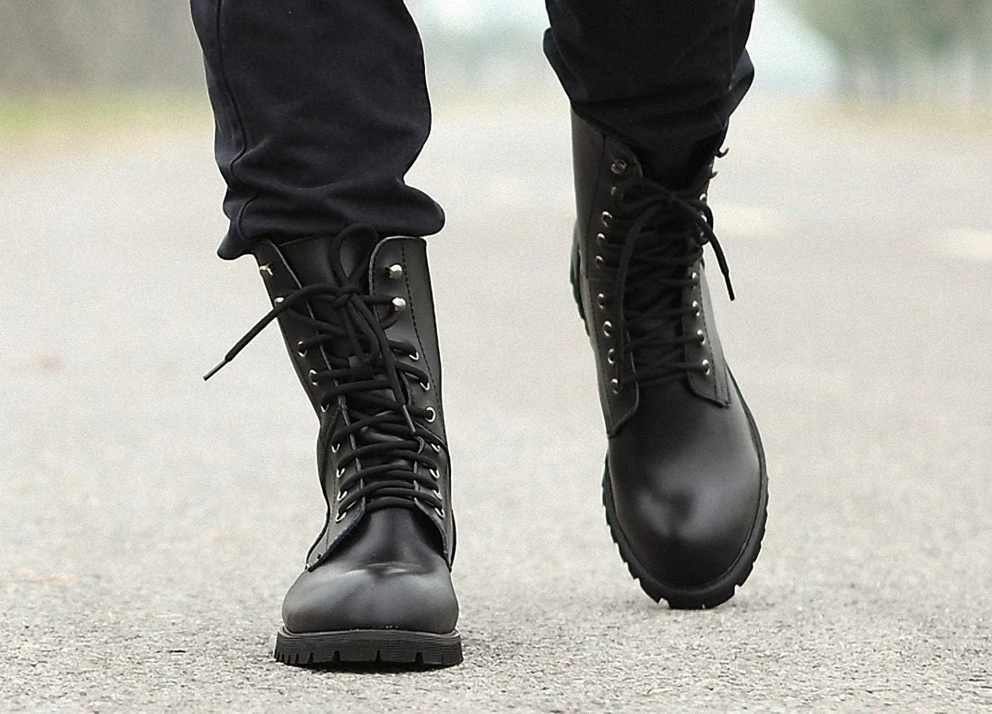 Tebapi Mens Backpacking Boots Genuine Leather Men Military Boots Men's Motorcycle Riding Hunting Casual Walking Shoes Designer Botas Hombre Black #11