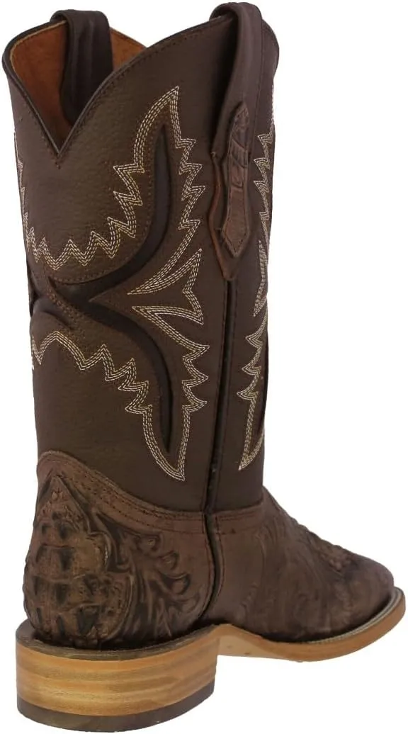 Texas Legacy Mens Brown Cowboy Boots Hand Tooled Leather Crocodile Print Square