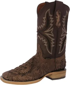 Texas Legacy Mens Brown Cowboy Boots Hand Tooled Leather Crocodile Print Square