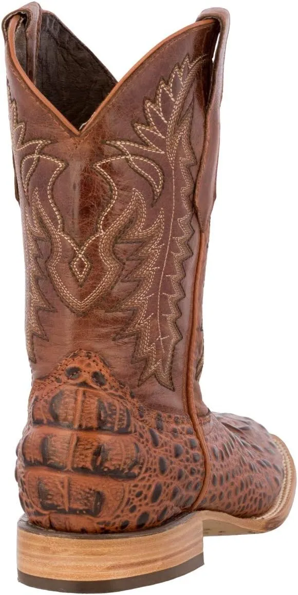 Texas Legacy Mens Cognac Western Cowboy Boots Leather Square Toe Crocodile Print