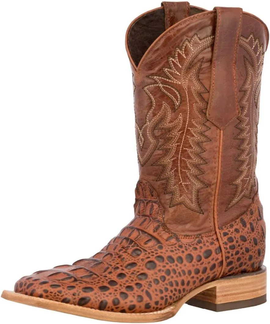 Texas Legacy Mens Cognac Western Cowboy Boots Leather Square Toe Crocodile Print