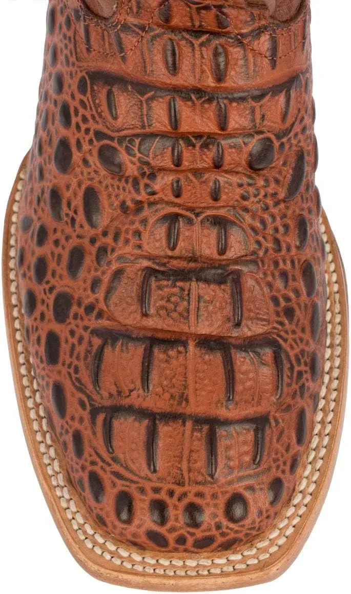 Texas Legacy Mens Cognac Western Cowboy Boots Leather Square Toe Crocodile Print