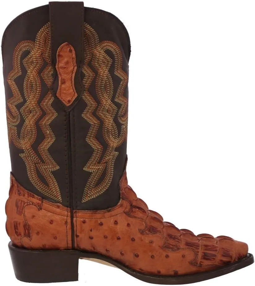 Texas Legacy Mens Cognac Western Wear Cowboy Boots Crocodile & Ostrich Print J Toe