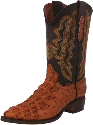 Texas Legacy Mens Cognac Western Wear Cowboy Boots Crocodile & Ostrich Print J Toe