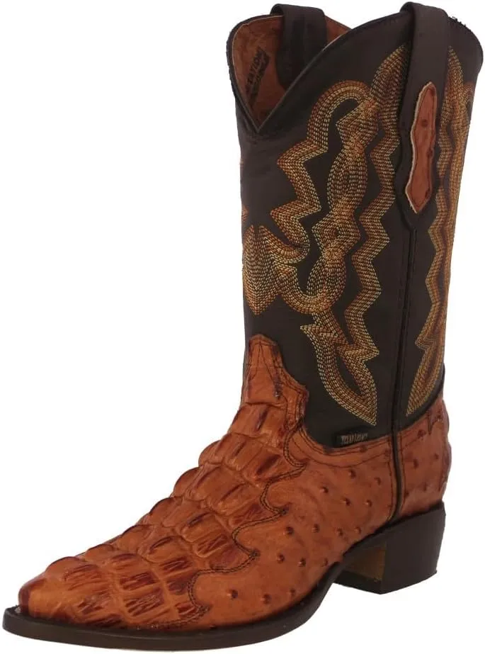 Texas Legacy Mens Cognac Western Wear Cowboy Boots Crocodile & Ostrich Print J Toe