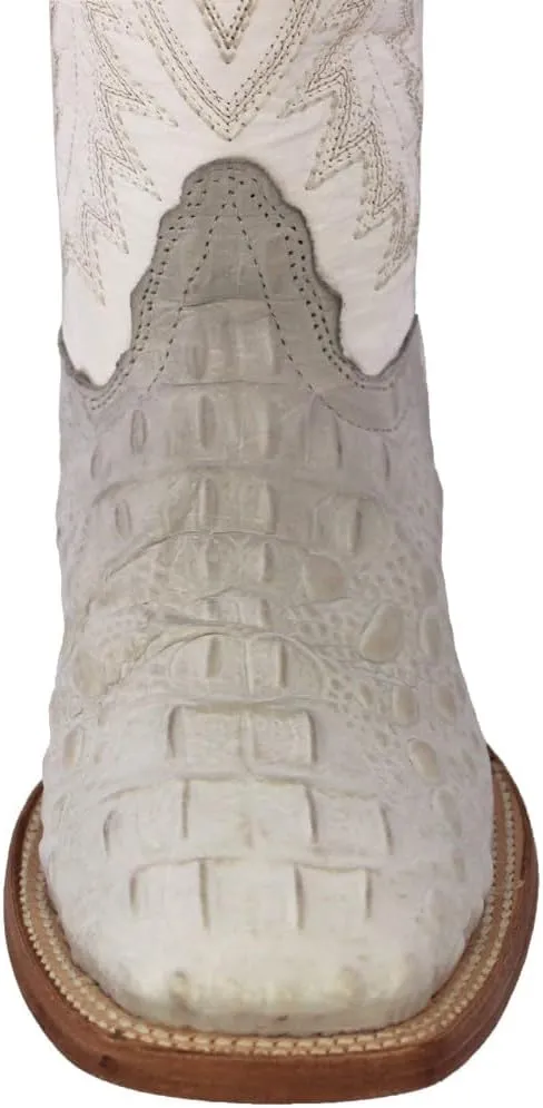 Texas Legacy Mens Off White Western Cowboy Boots Leather Square Crocodile Print