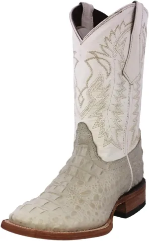 Texas Legacy Mens Off White Western Cowboy Boots Leather Square Crocodile Print