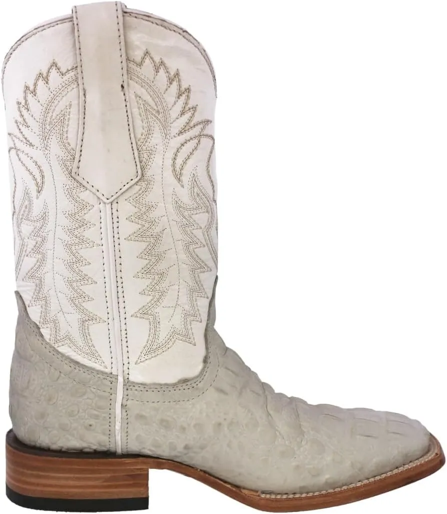 Texas Legacy Mens Off White Western Cowboy Boots Leather Square Crocodile Print