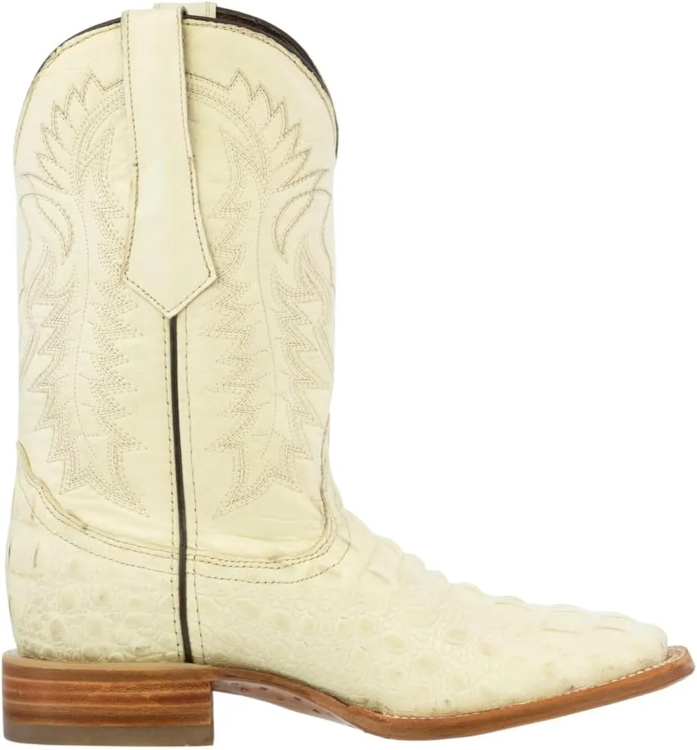 Texas Legacy Mens Off White Western Cowboy Boots Leather Square Crocodile Print