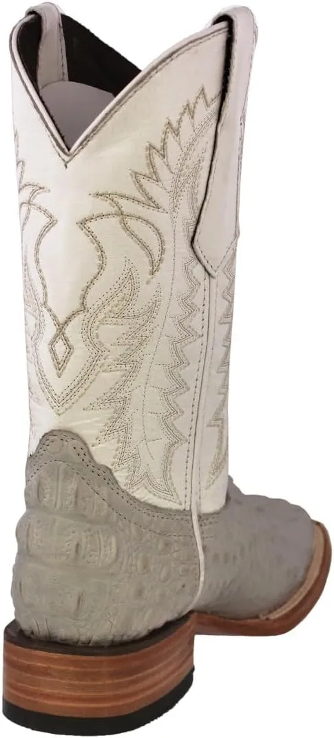 Texas Legacy Mens Off White Western Cowboy Boots Leather Square Crocodile Print