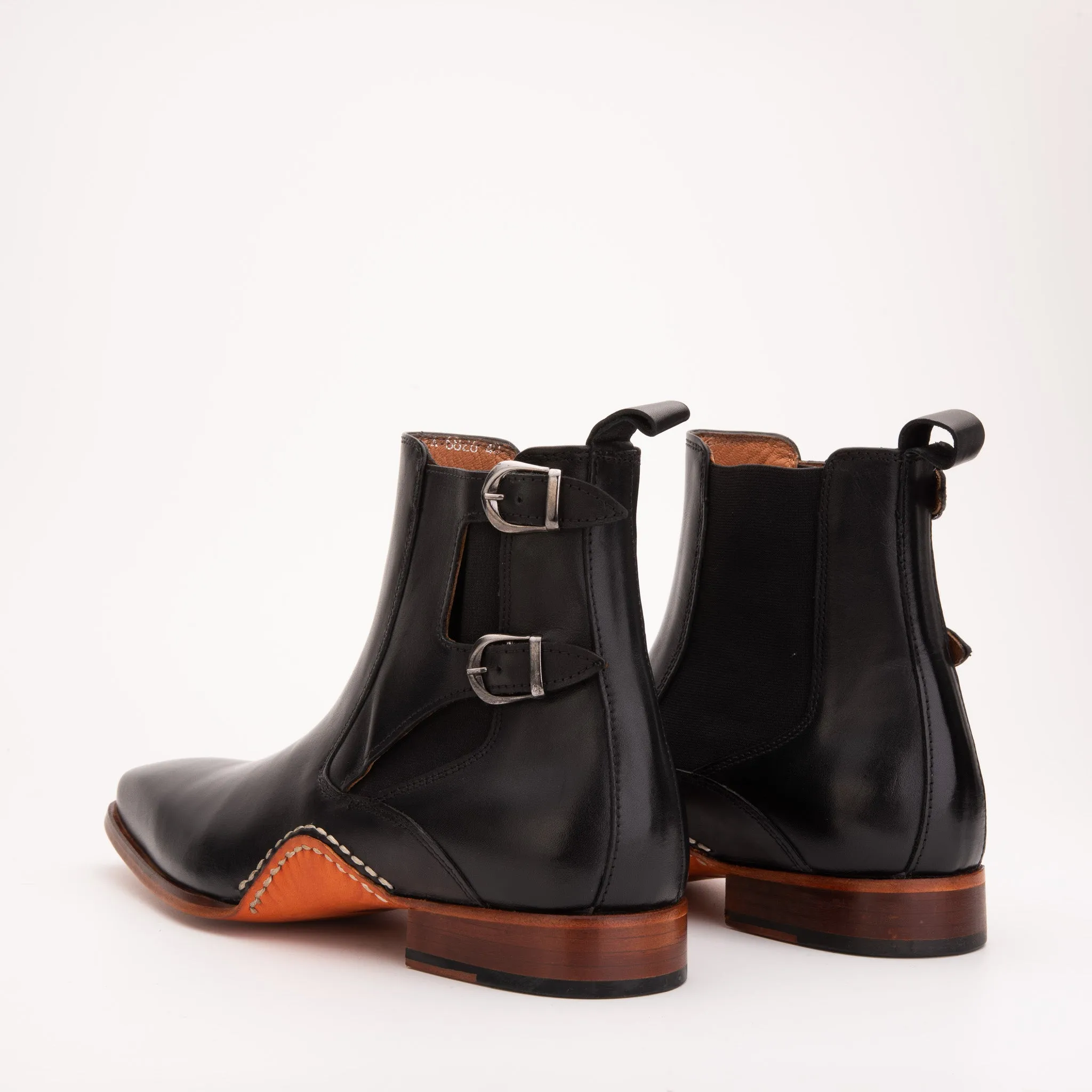 The Royal Hand Craft Black Leather Double-Buckle Chelsea Men Boot