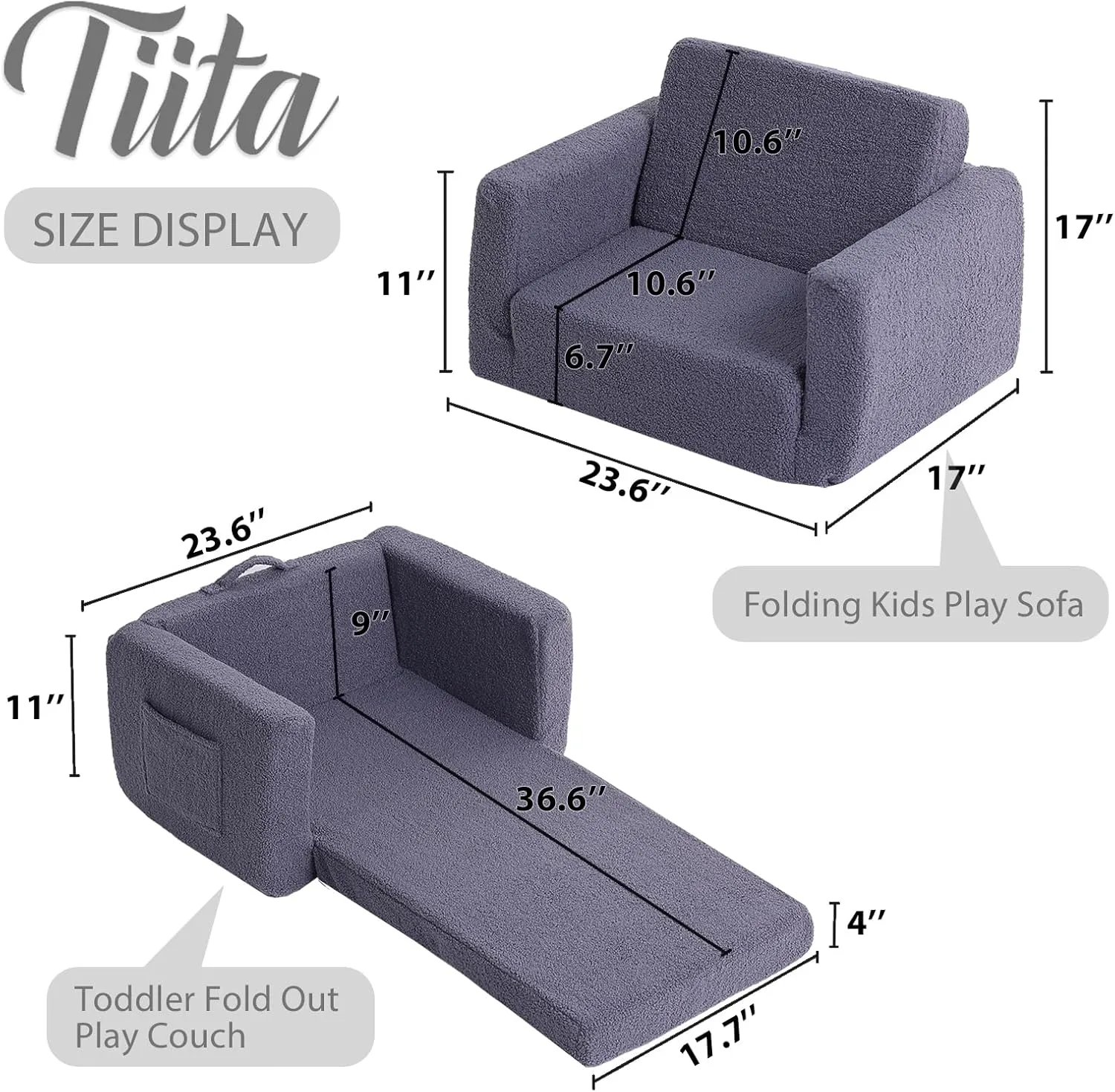 Tiita Kids Sofa, 2-in-1 Kid Chairs, Convertible Children Couch to Lounger, Flip Out Kids Chair, Toddler Armrest Chair Bed, Folding Children Play Sofa for Girl or Boy(Navy Blue)