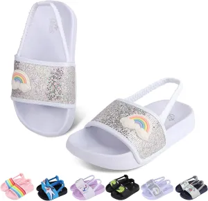 Toddler Boys Girls Slides Sandals with Elastic Strap Non-Slip Flip Flop Lightweight Little Kids Shower Slippers Beach Pool Shoes