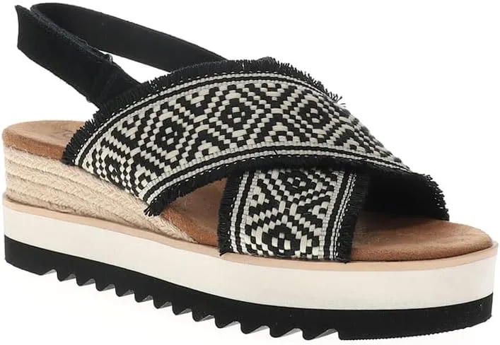 TOMS Womens Diana Crossover Southwest Platform Espadrille Casual Sandals Casual Mid Heel 2-3" - Black