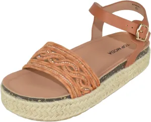 TOP Moda Shoes Women Platform Espadrille Sandals Ankle Strap Flat Footbed Buckle up Bling Rhinestone Athens-1