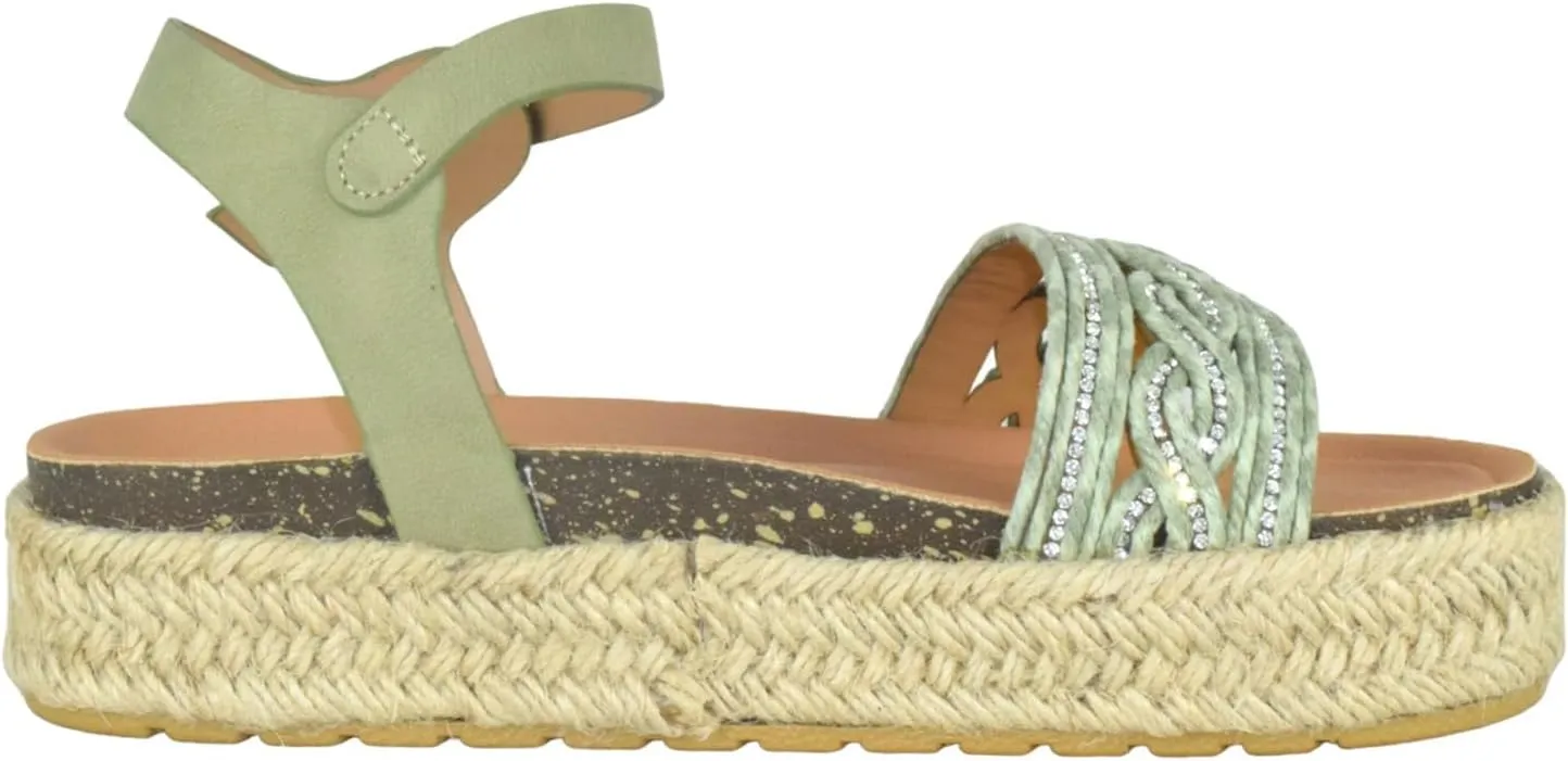 TOP Moda Shoes Women Platform Espadrille Sandals Ankle Strap Flat Footbed Buckle up Bling Rhinestone Athens-1