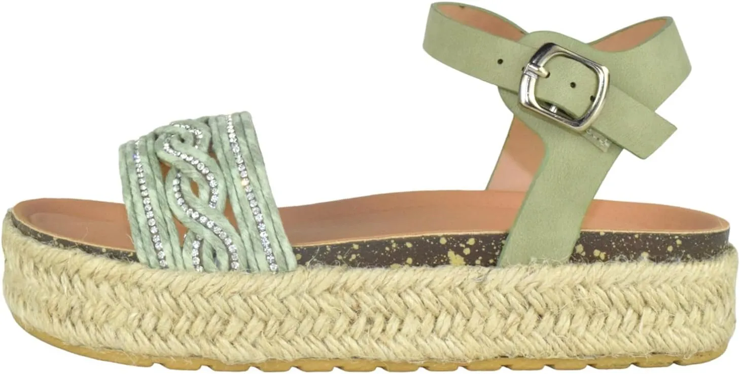 TOP Moda Shoes Women Platform Espadrille Sandals Ankle Strap Flat Footbed Buckle up Bling Rhinestone Athens-1