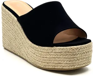TOP Moda Women Open Toe High Wedge Jute Espadrille Slip on Slide Sandals
