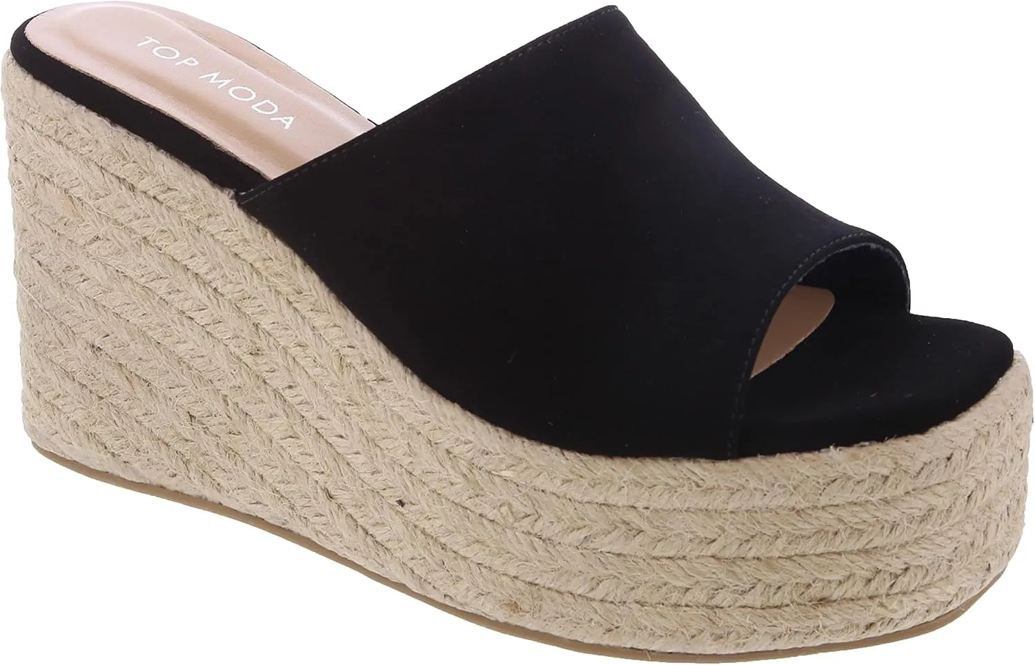 TOP Moda Women Open Toe High Wedge Jute Espadrille Slip on Slide Sandals