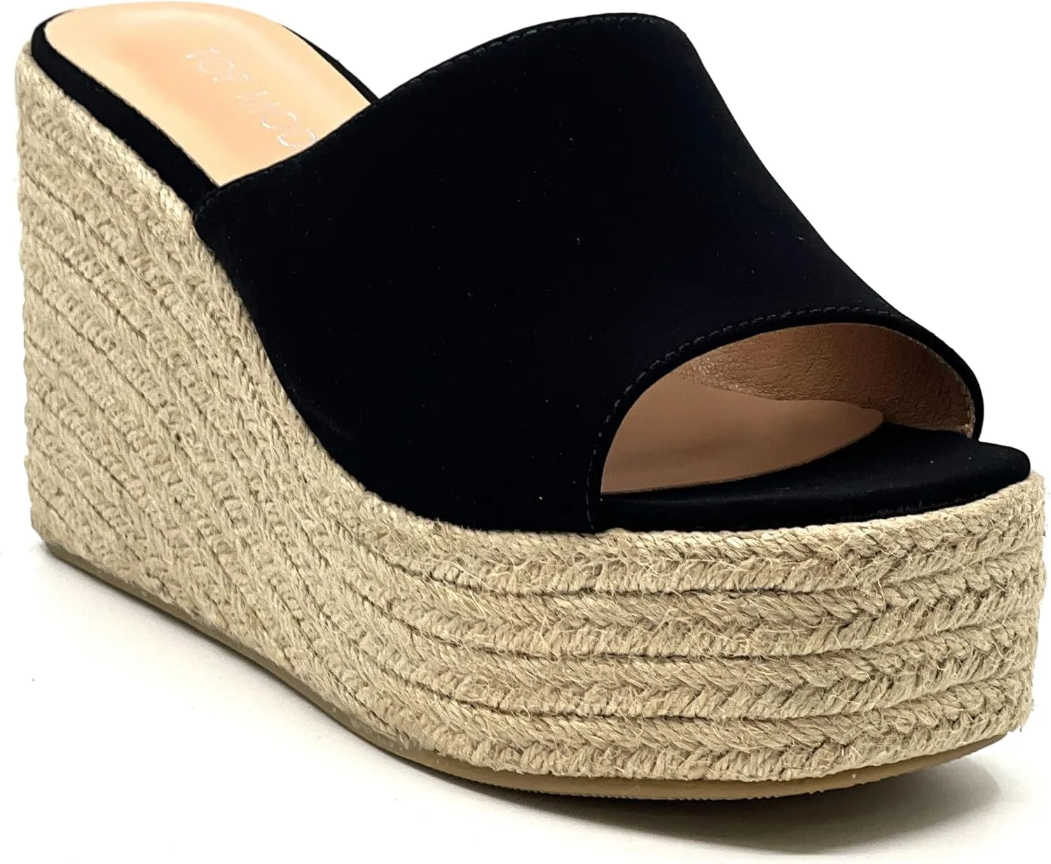 TOP Moda Women Open Toe High Wedge Jute Espadrille Slip on Slide Sandals
