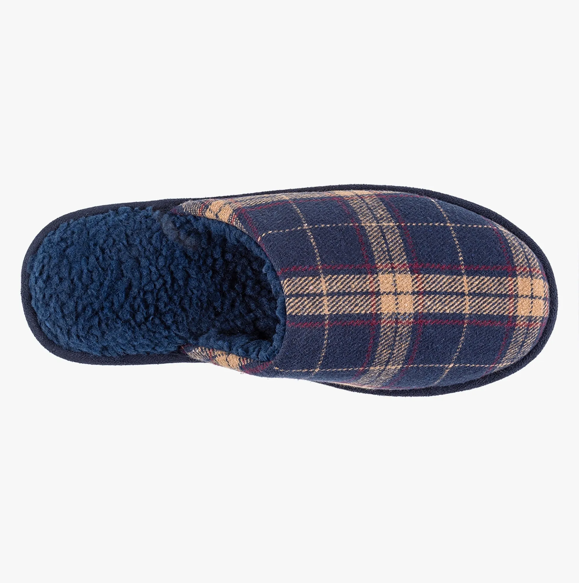 Totes Isotoner CHECK Mens Mule Slippers Navy