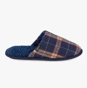 Totes Isotoner CHECK Mens Mule Slippers Navy