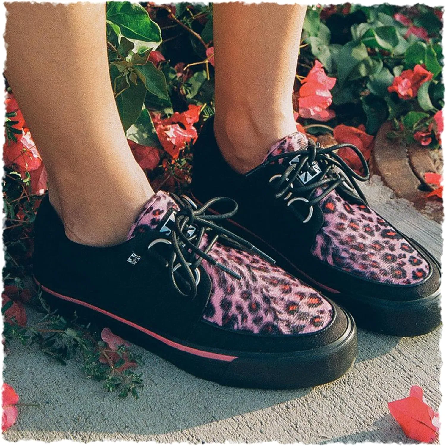 T.U.K. Leopard Creeper Sneaker Shoes for Women and Men, D Ring Lace Up Shoes
