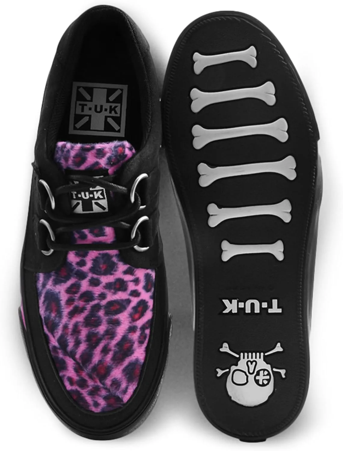 T.U.K. Leopard Creeper Sneaker Shoes for Women and Men, D Ring Lace Up Shoes