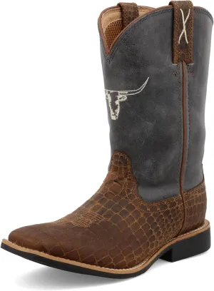 Twisted X Kid's Top Hand, New Wide Square Toe, Chocolate & Dusty Blue, 12.5 M
