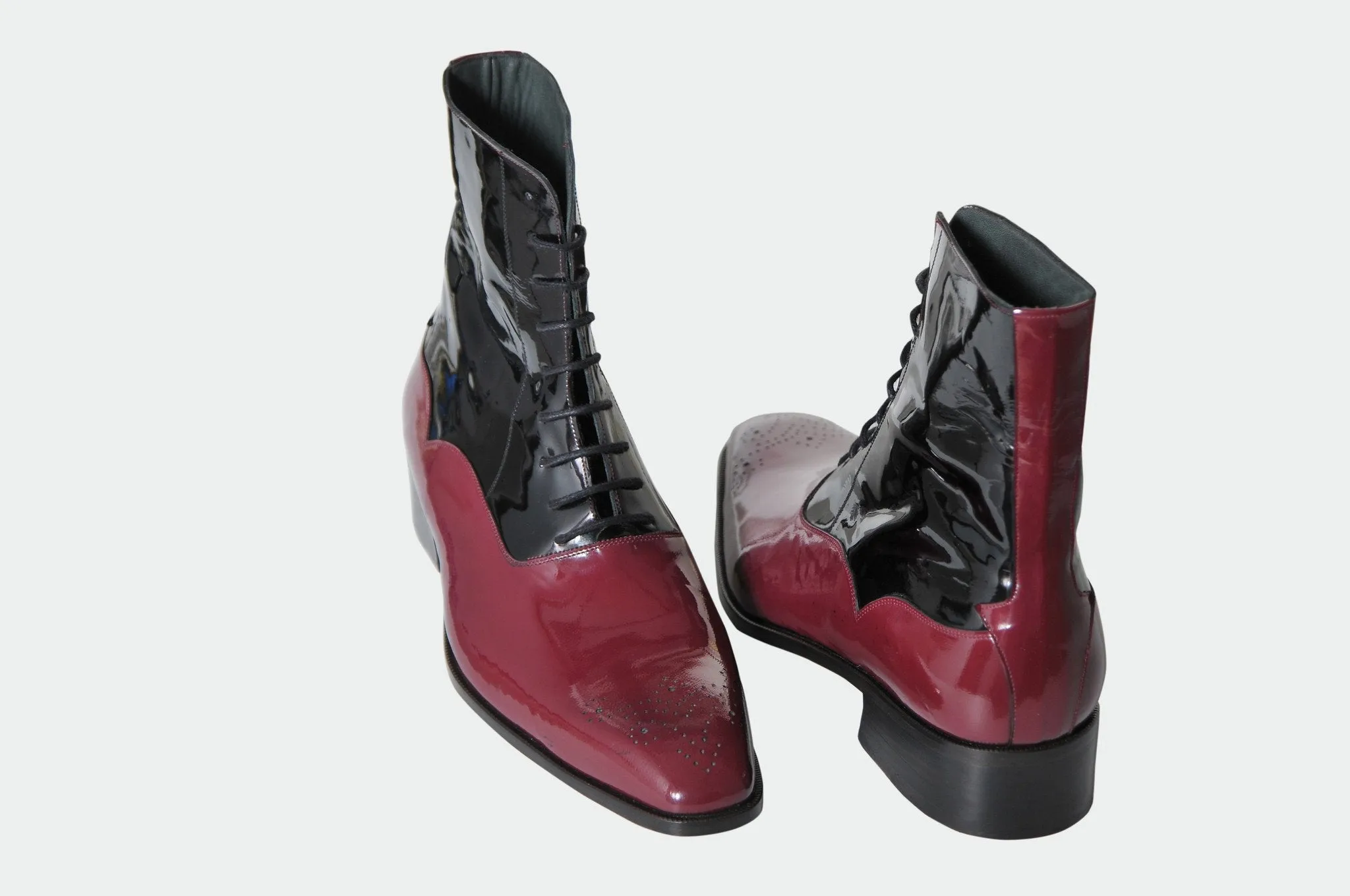Two Tone Patent Leather Brogue Ankle Boots