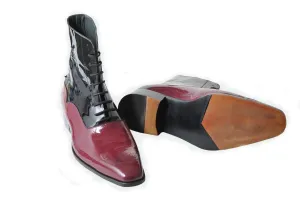 Two Tone Patent Leather Brogue Ankle Boots