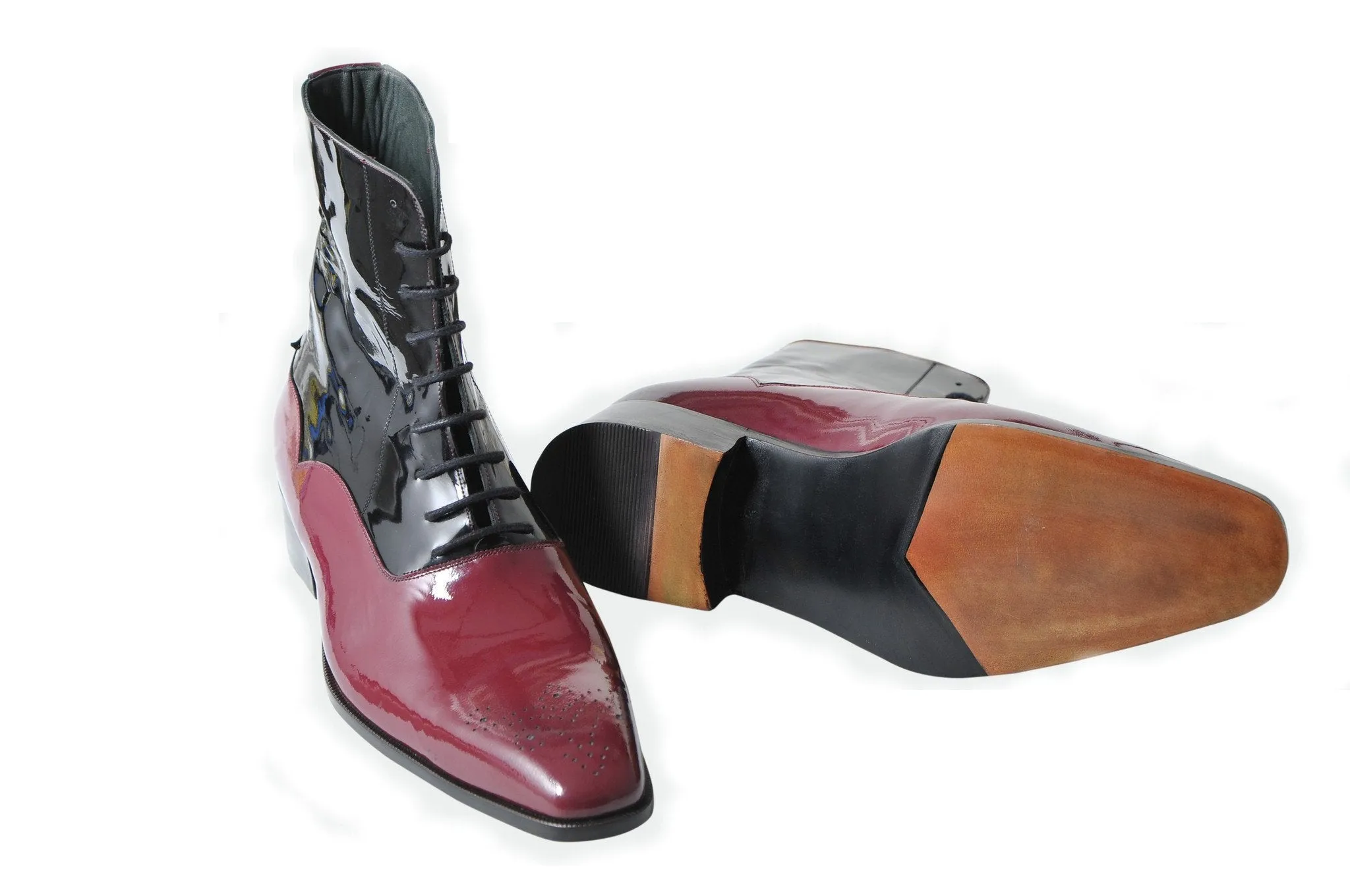Two Tone Patent Leather Brogue Ankle Boots