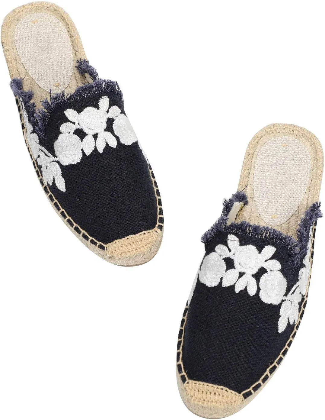 U-lite Women's Stylish Embroidery Flat Espadrilles Fancy Mule