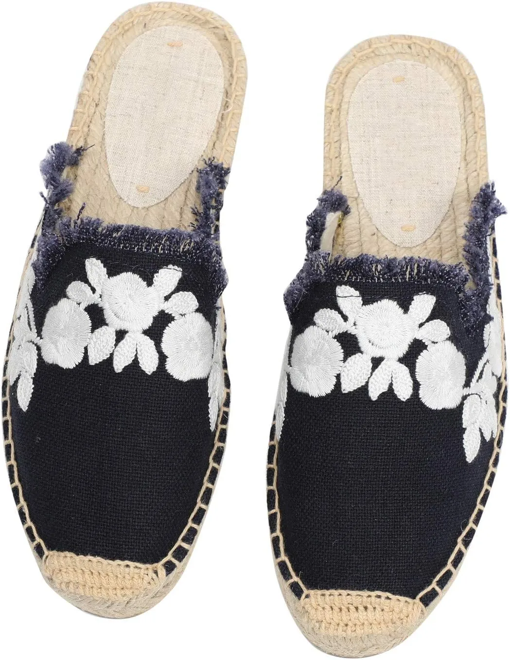 U-lite Women's Stylish Embroidery Flat Espadrilles Fancy Mule