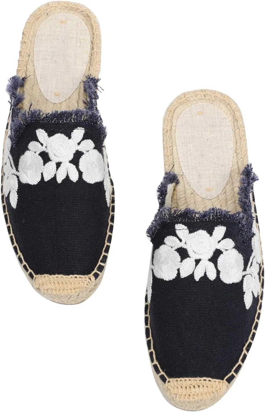 U-lite Women's Stylish Embroidery Flat Espadrilles Fancy Mule