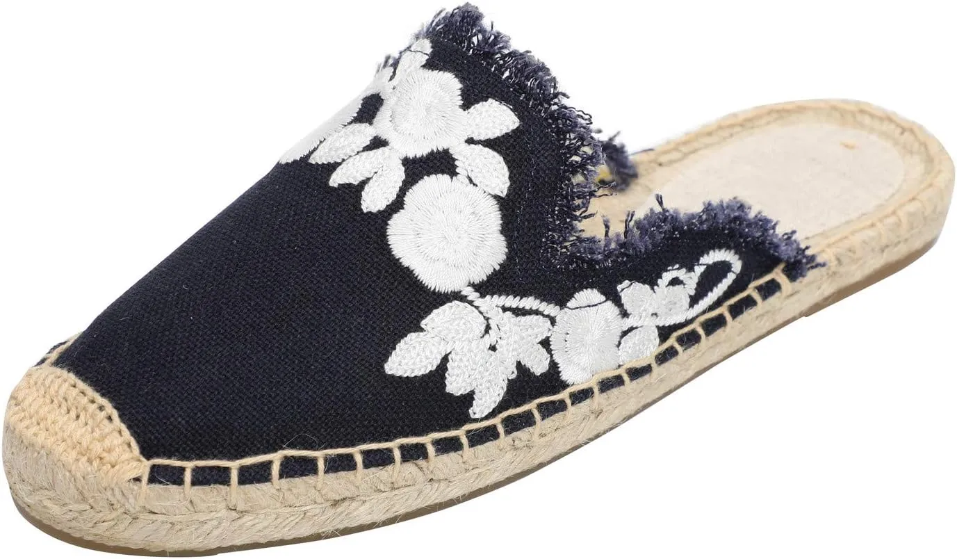 U-lite Women's Stylish Embroidery Flat Espadrilles Fancy Mule