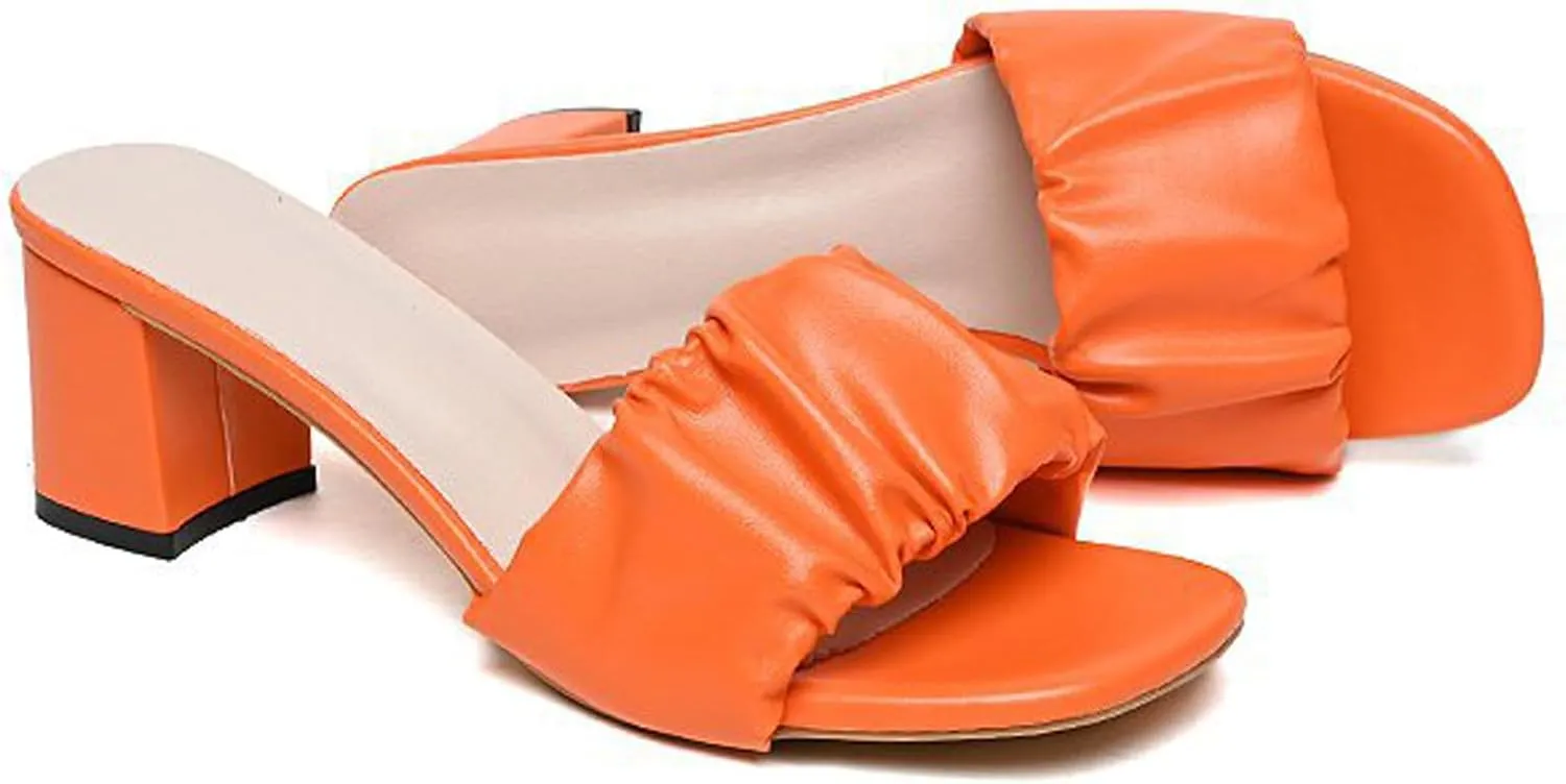 URLECHS Women's Open Toe Square Chunky High Heel Sandals,Lightweight Comfortable Slip On Mule Sandals Casual Fashion Dress Pumps