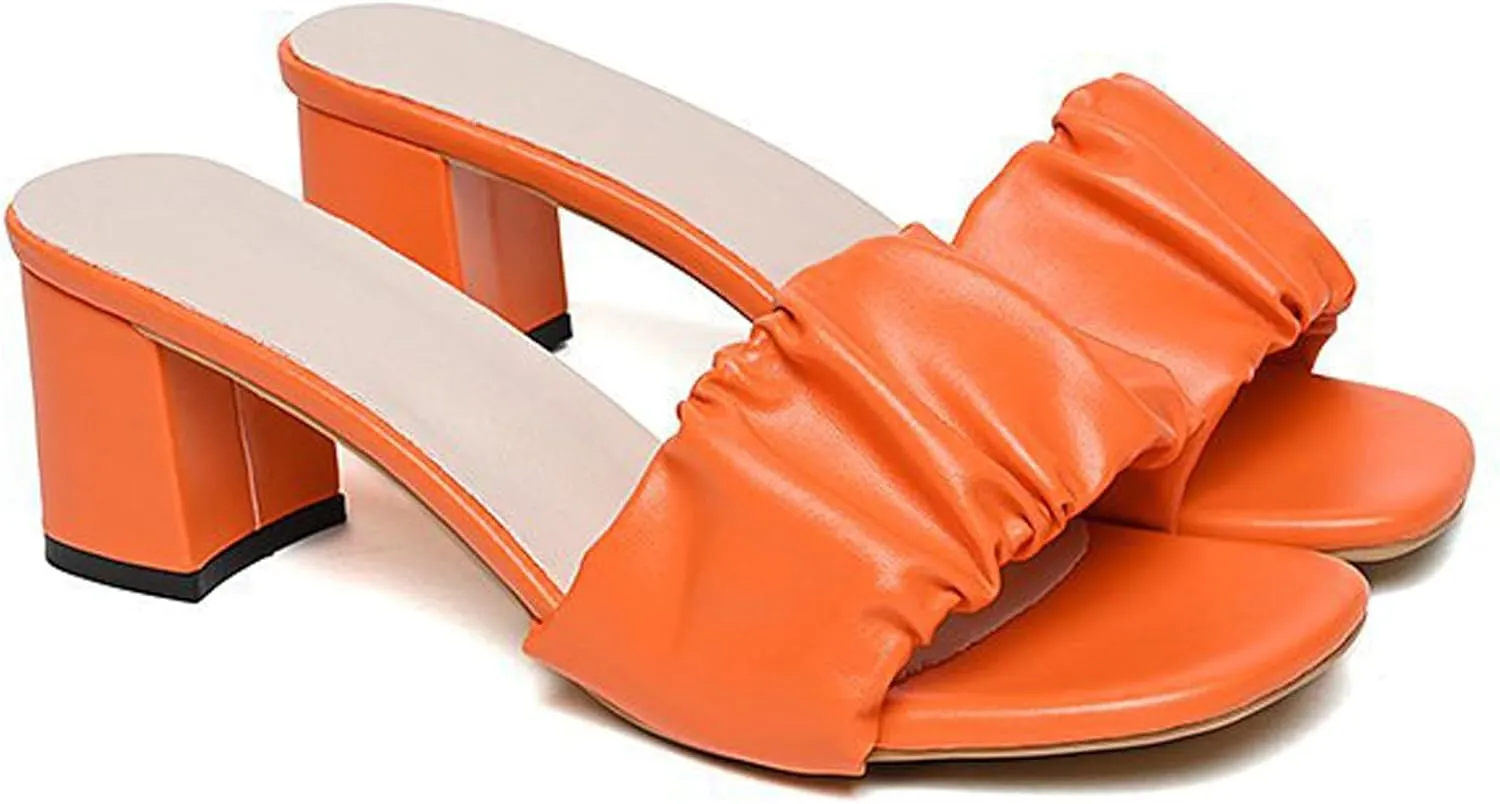 URLECHS Women's Open Toe Square Chunky High Heel Sandals,Lightweight Comfortable Slip On Mule Sandals Casual Fashion Dress Pumps
