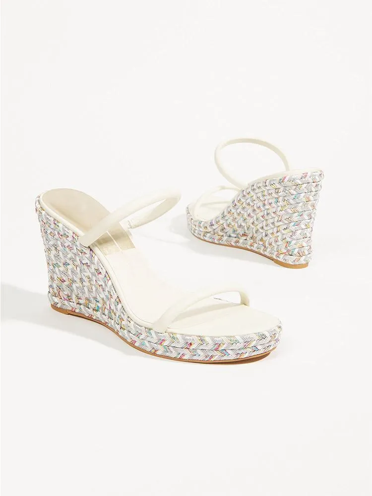 Vegan Leather Two Bands Open-toe Slip-on Color Espadrille Wedge Sandals