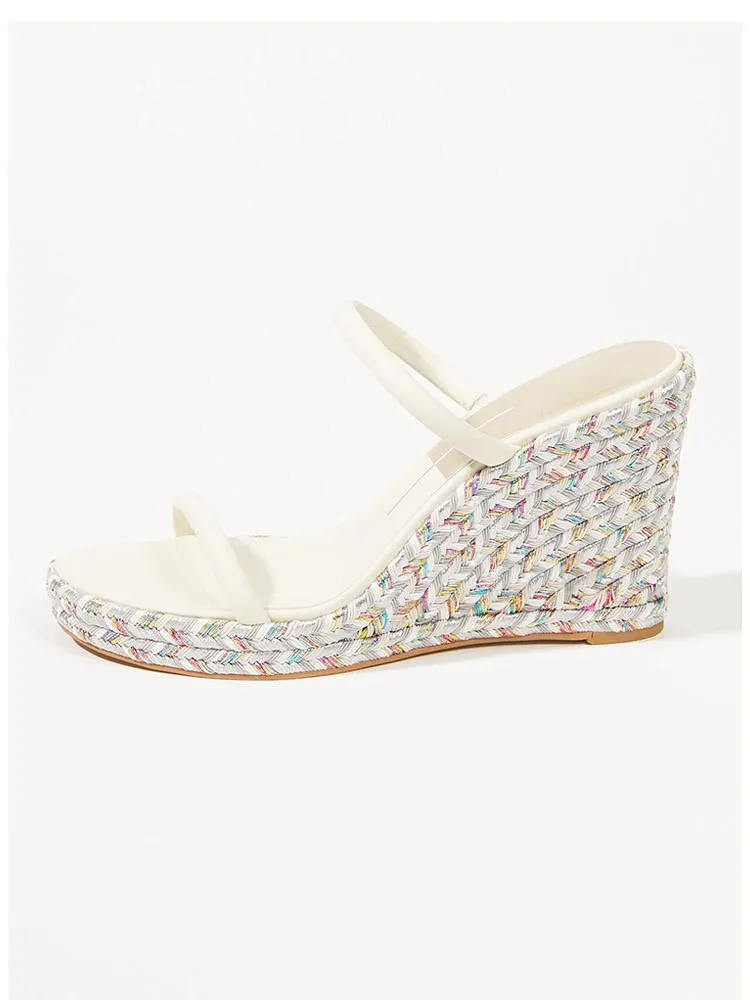 Vegan Leather Two Bands Open-toe Slip-on Color Espadrille Wedge Sandals