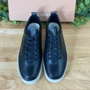 Via Spiga Mae Platform Sneaker Black Leather Size 9M